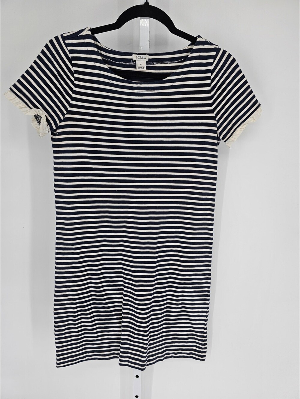J Crew Womens Sz XS Short Sleeve Knee Length Shirt Dress Black White Striped